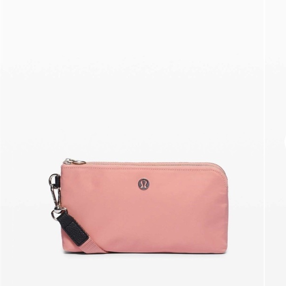 Lululemon Now and Always Pouch Salmon Pink Silver Hardware Removable Wrist Strap - Picture 1 of 11
